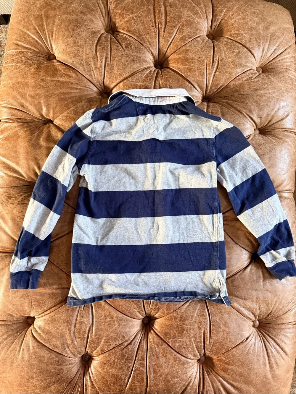 Polo Ralph Lauren Boys Rugby Shirt Size 7 Blue Gray Striped Long Sleeve Pony